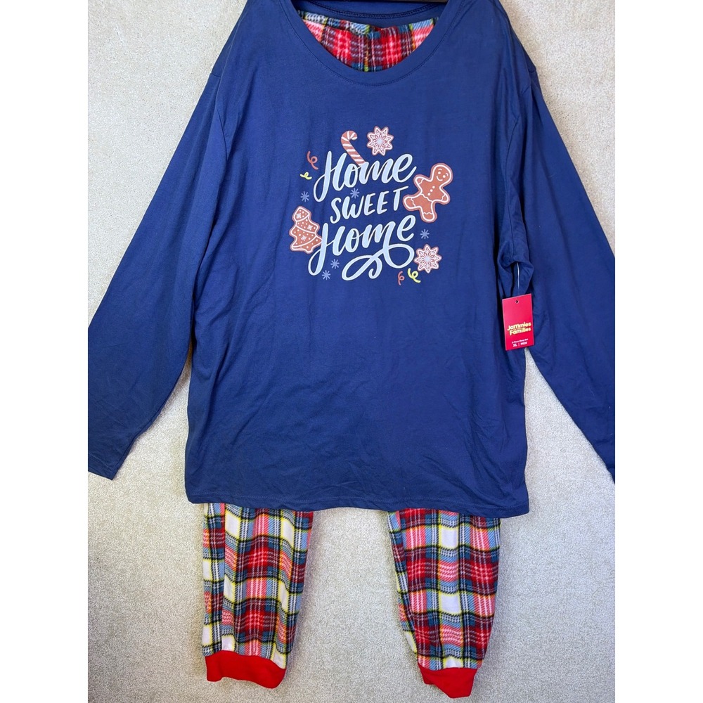 Jammies For Your Families Pajama Set Mens XL Blue Home Sweet Home Plaid Fleece
